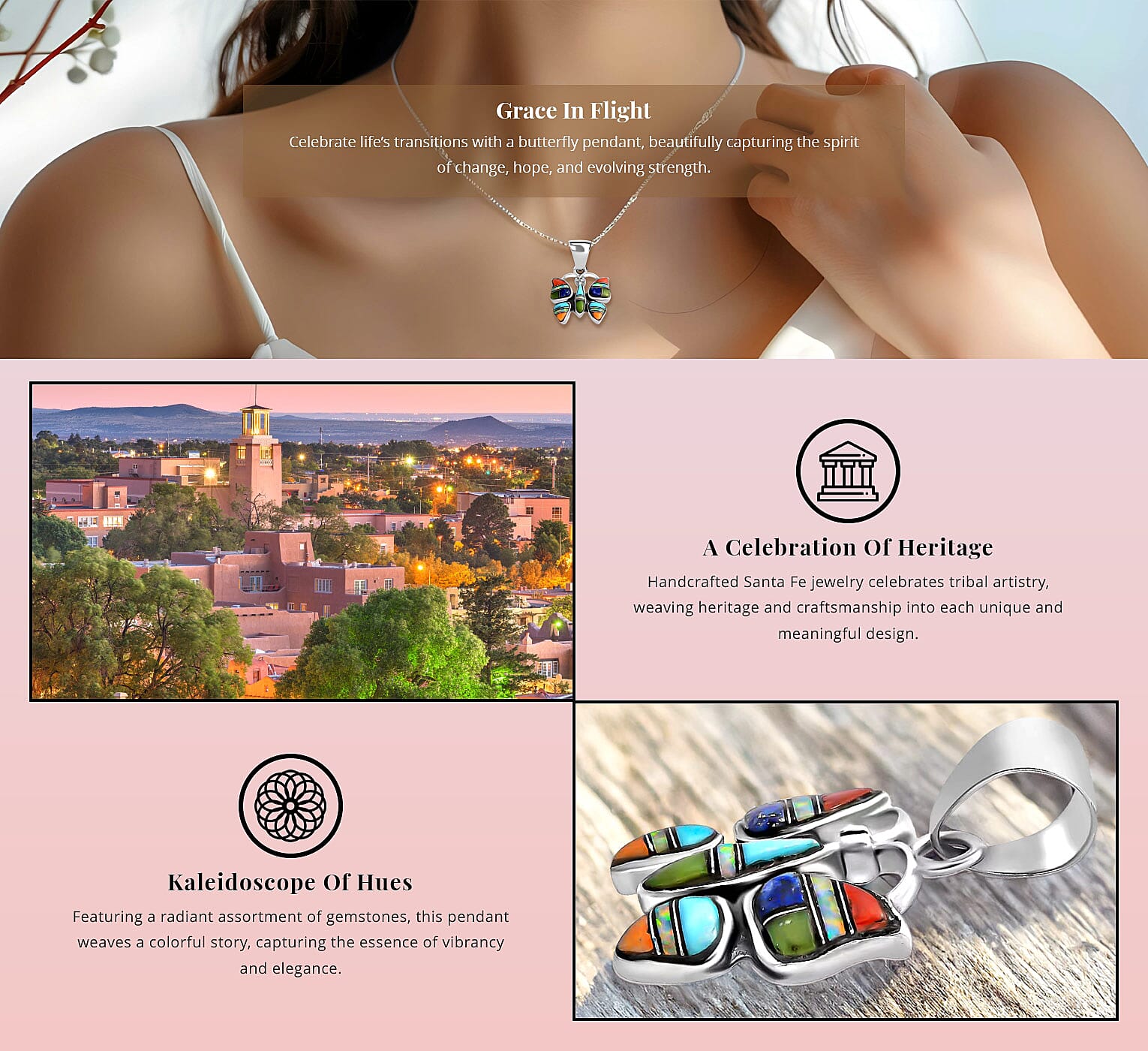 Santa Fe Style Lapis Lazuli and Multi Gemstone Butterfly Pendant in Sterling Silver Banner