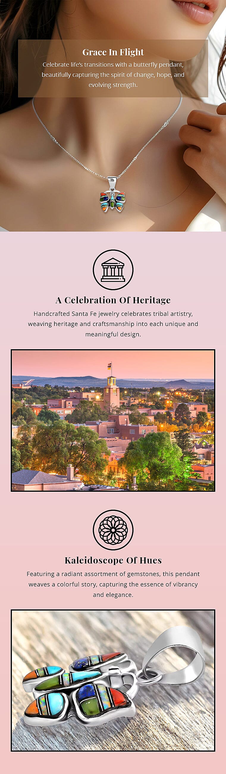 Santa Fe Style Lapis Lazuli and Multi Gemstone Butterfly Pendant in Sterling Silver Banner