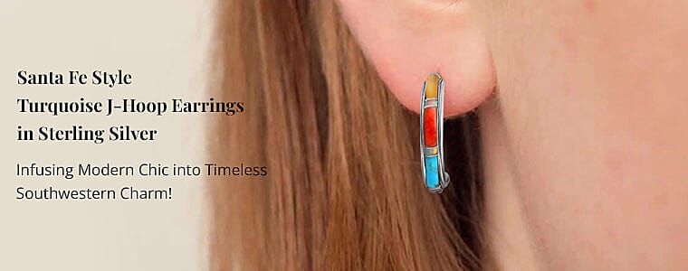 Santa Fe Style Turquoise J-Hoop Earrings in Sterling Silver Banner