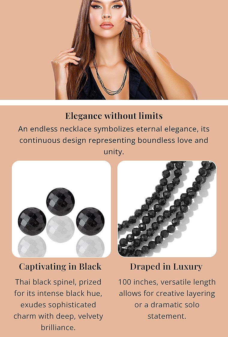 Thai Black Spinel Endless Beaded Necklace 100 Inches 80.00 ctwBanner