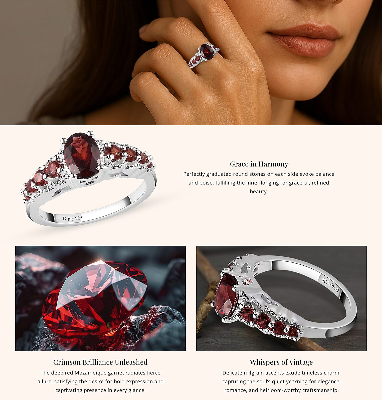 Mozambique Garnet 1.35 ctw Ring in Sterling Silver, Fashion Statement Rings Banner