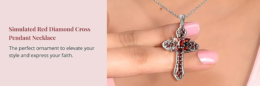 Simulated Red Diamond Cross Pendant Necklace Banner