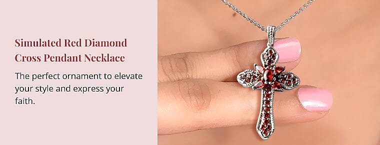 Simulated Red Diamond Cross Pendant Necklace Banner