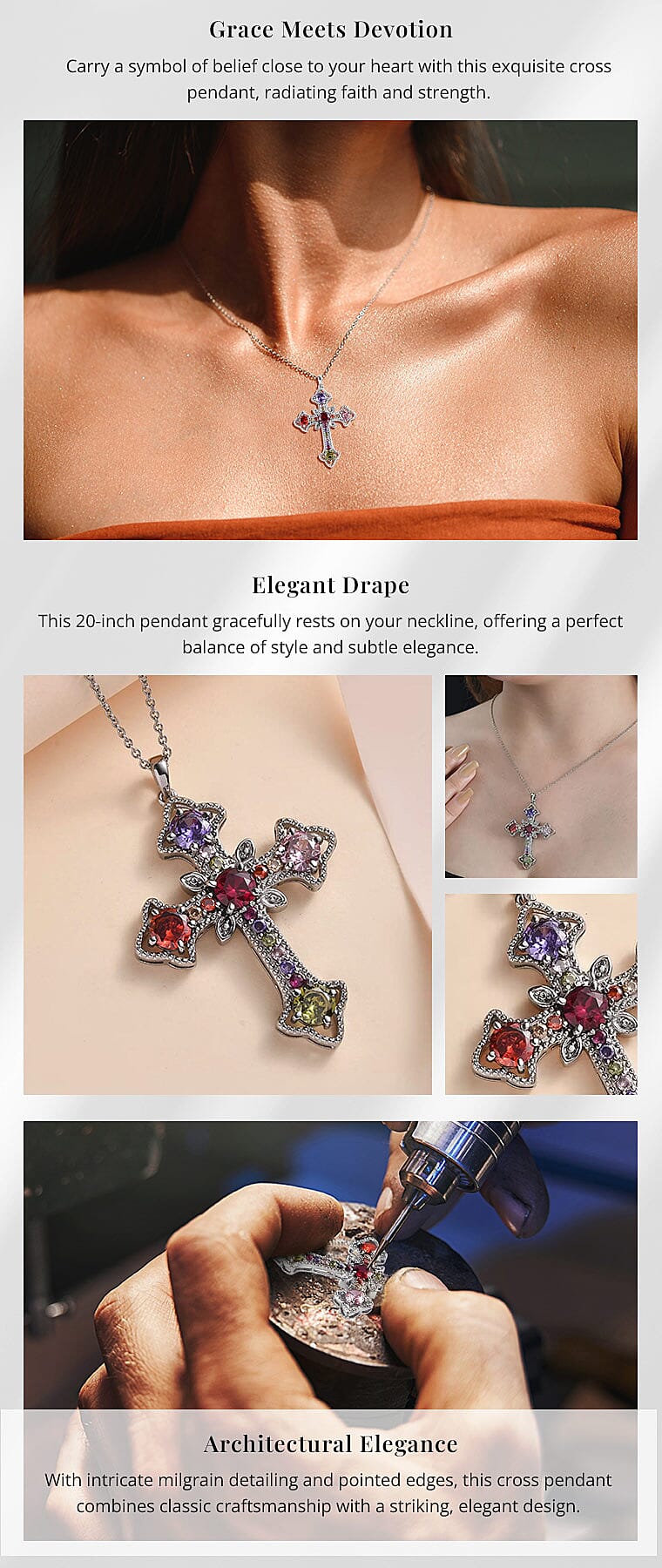 Simulated Multi Color Diamond Cross Pendant Necklace in Stainless Steel Banner