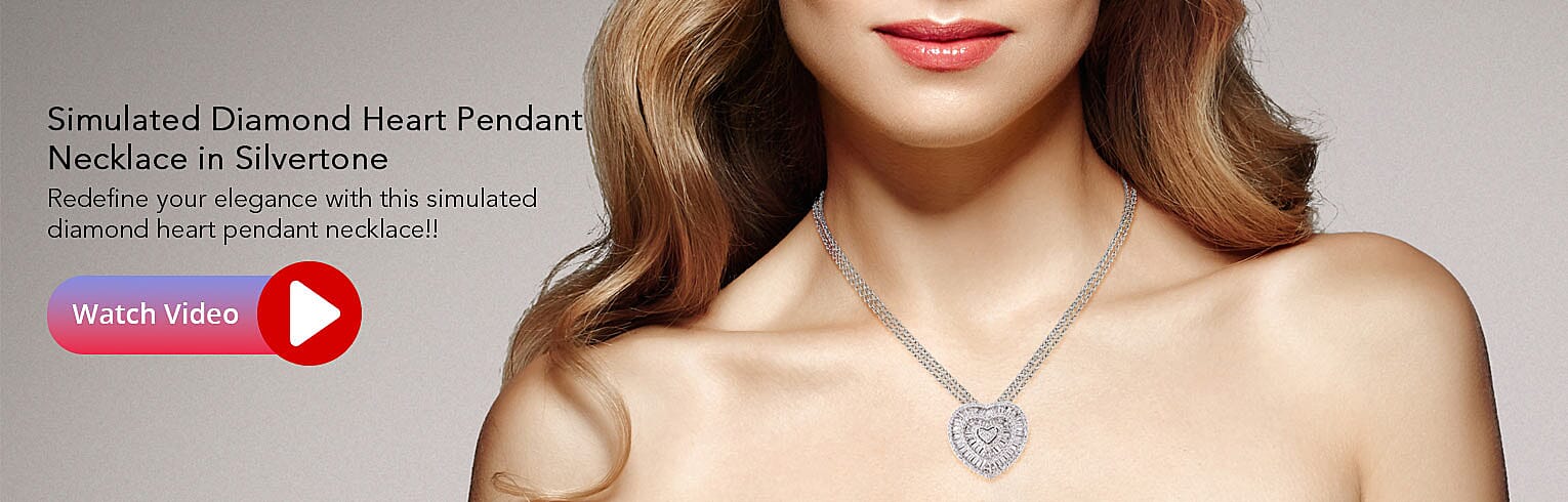 Simulated Diamond Heart Pendant Banner