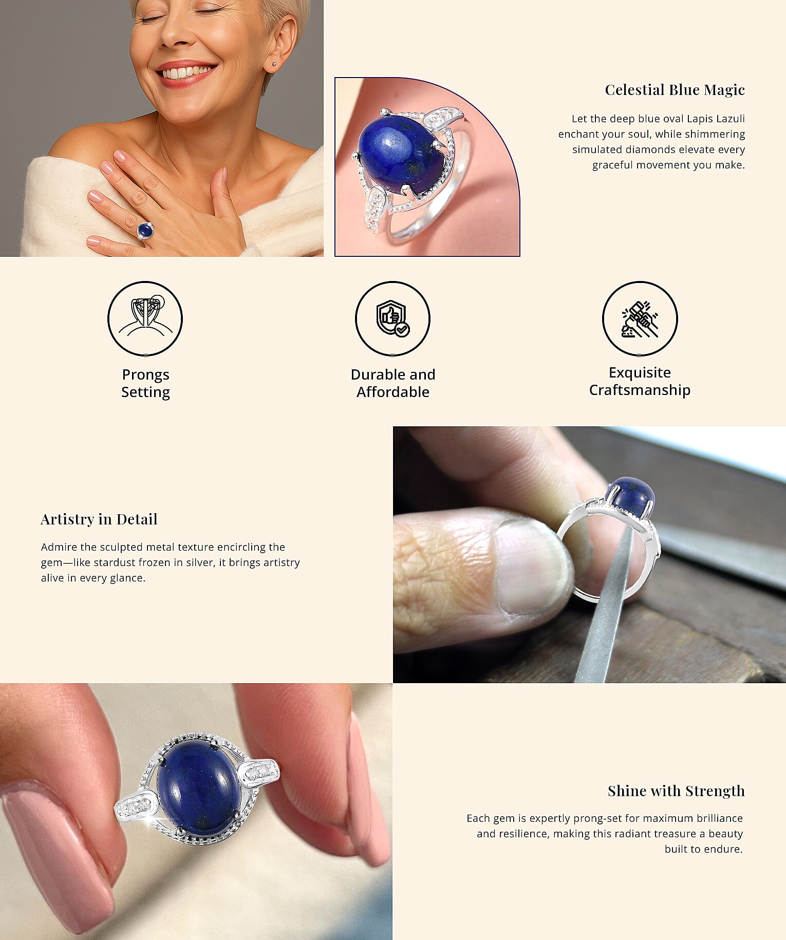 Lapis Lazuli and Simulated Diamond Ring in Sterling Silver Banner