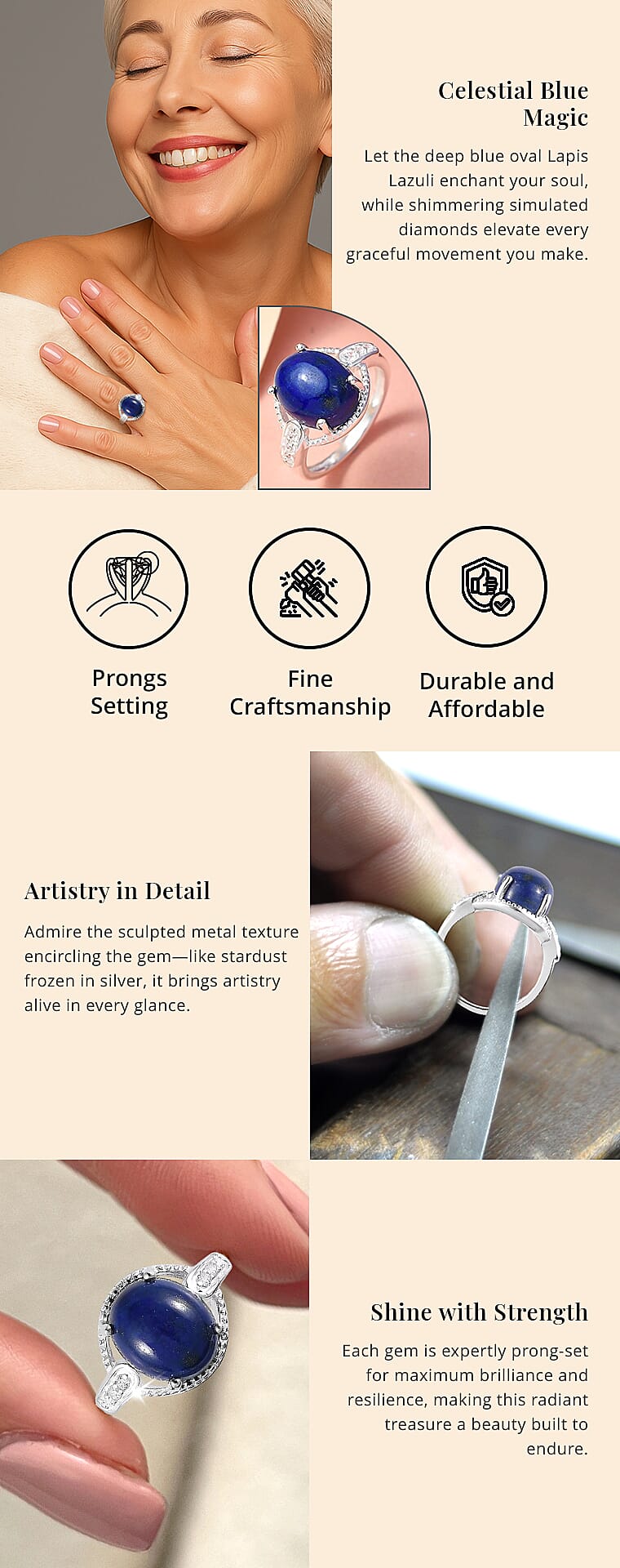 Lapis Lazuli and Simulated Diamond Ring in Sterling Silver Banner