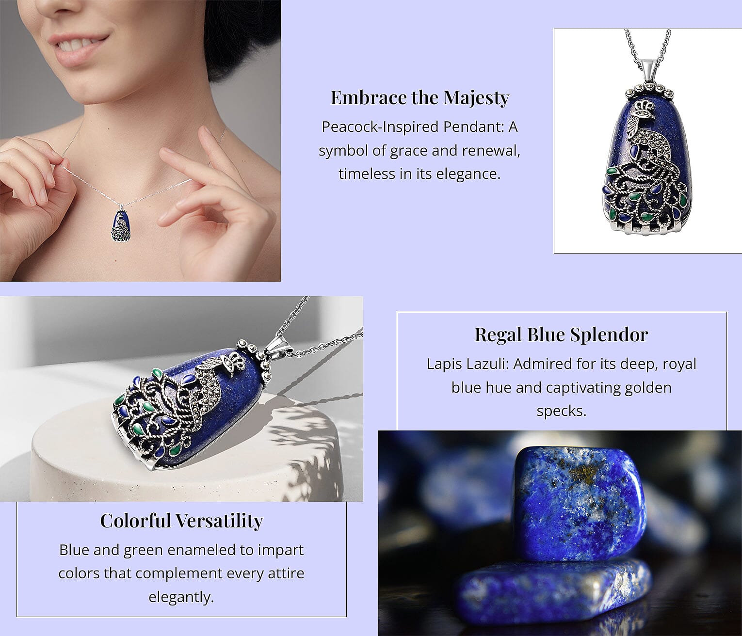 Lapis Lazuli Swiss Marcasite Enameled Necklace in Stainless Steel Banner