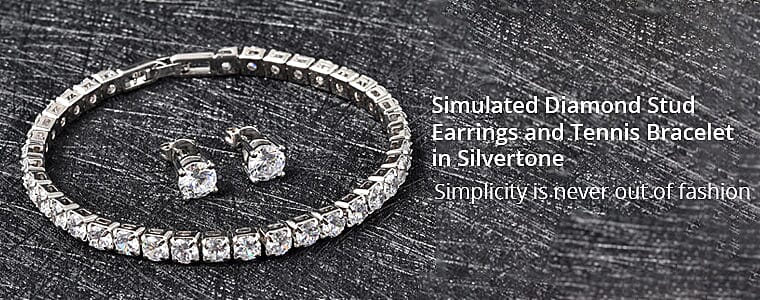 Simulated Diamond Stud Earrings and Tennis Bracelet Banner