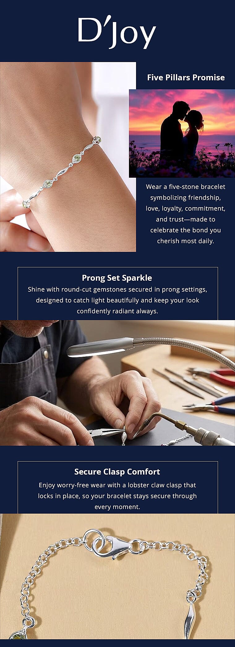 D'Joy Hebei Peridot 1.00 ctw Station Bracelet in Sterling Silver (7.25 In) Banner