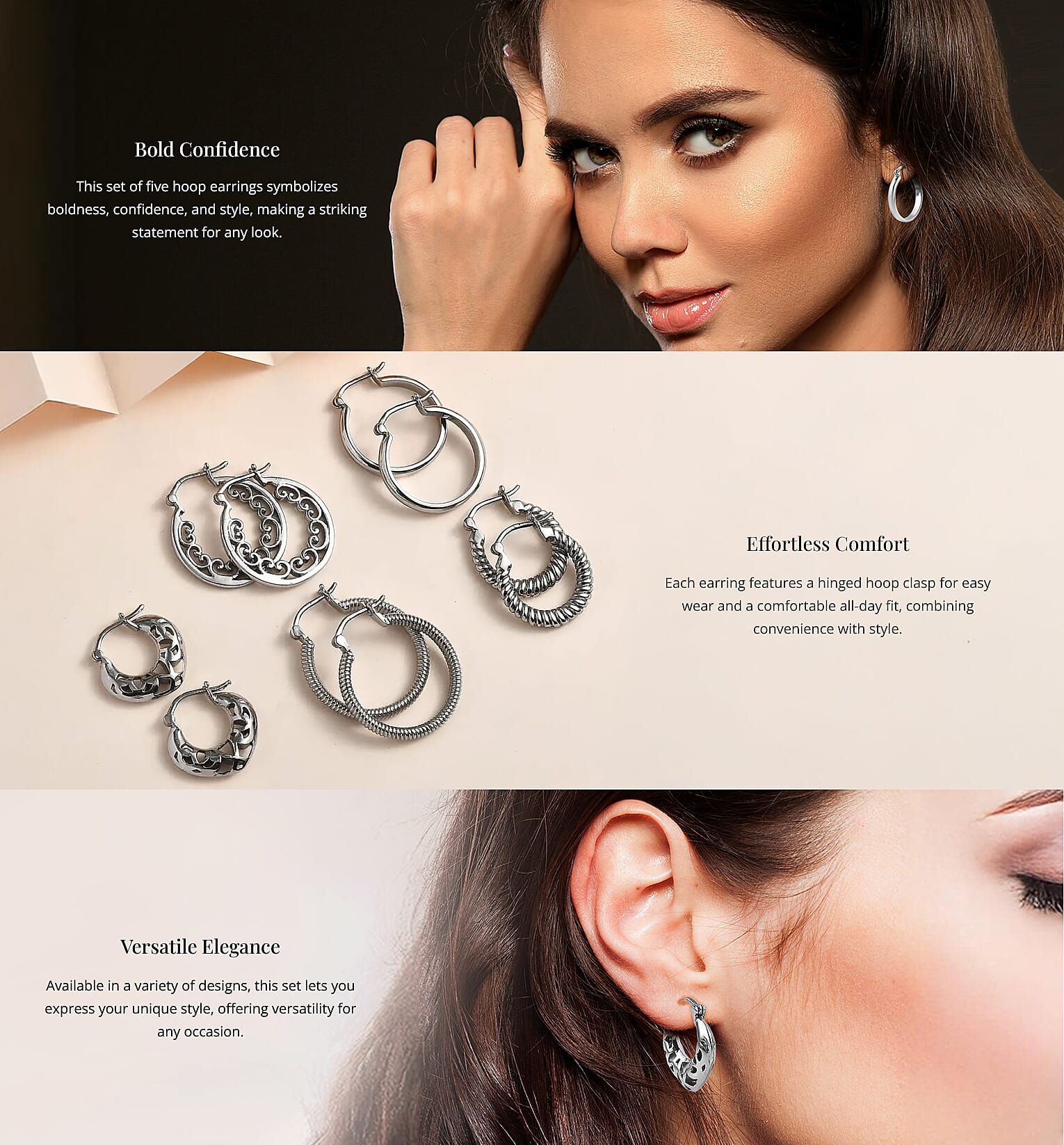 Set of 5 Multi Style Hoop Earrings in Stainless Steel Banner