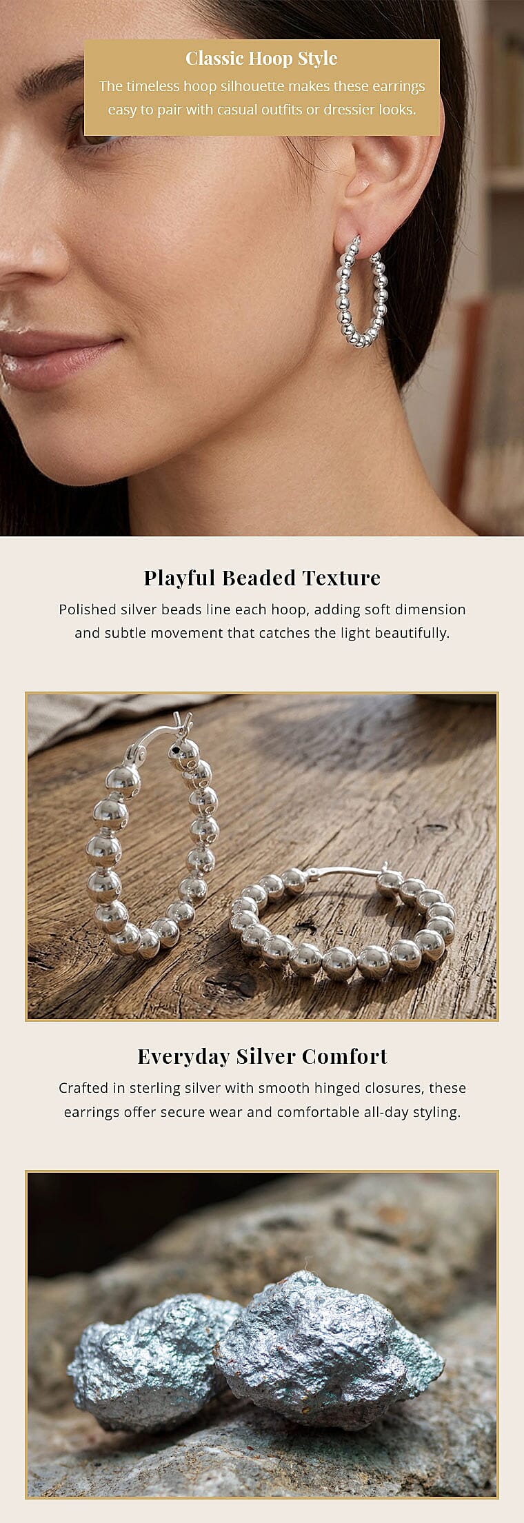 Sterling Silver Beaded Hoop Earrings 4.30 Grams Banner