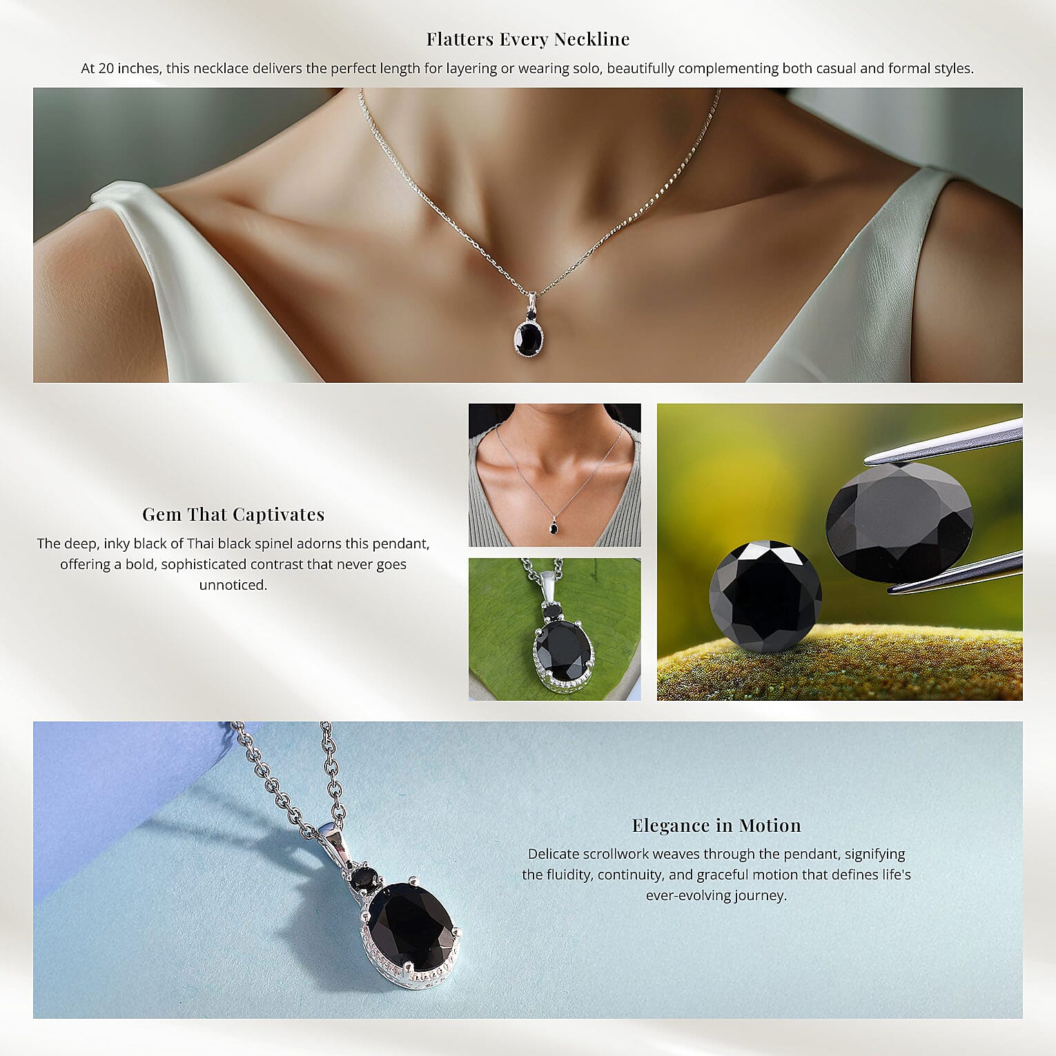 Thai Black Spinel and Simulated Black Diamond Magnetic Clasp Pendant Necklace Banner