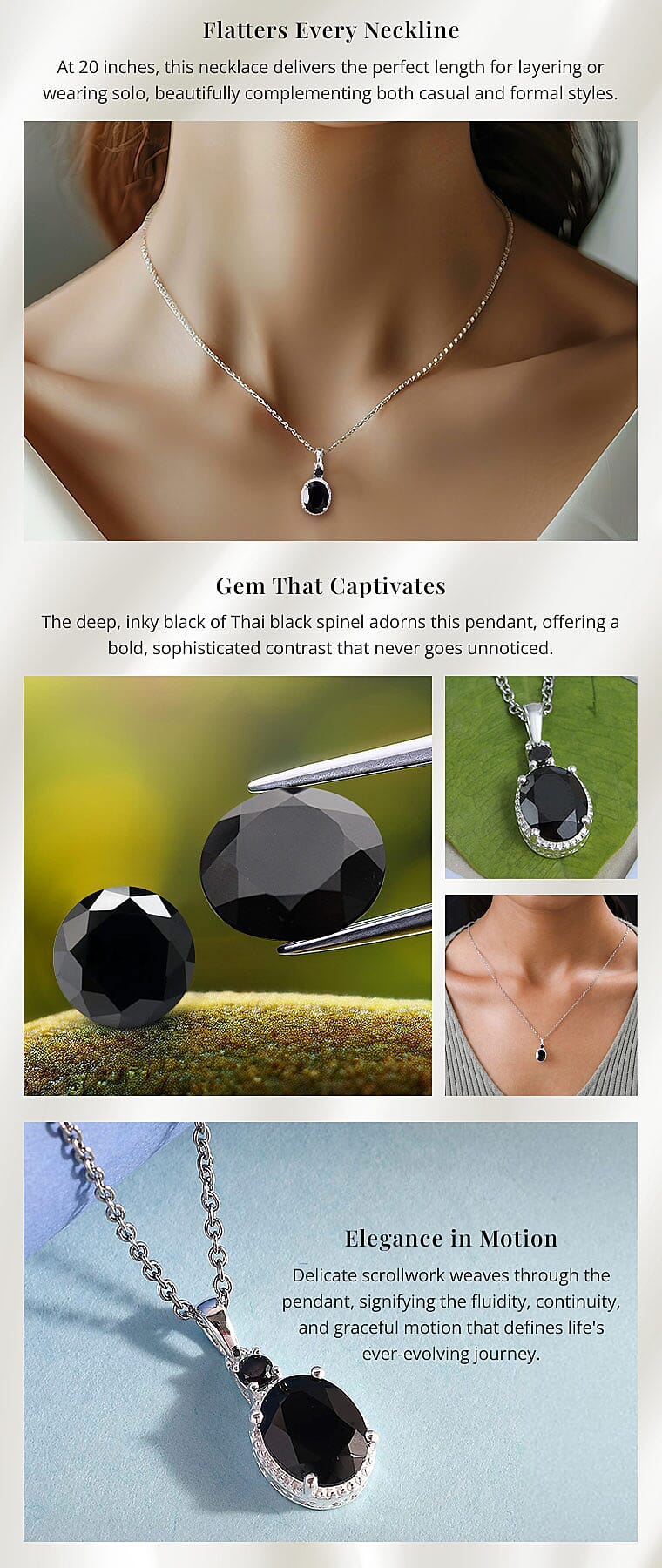 Thai Black Spinel and Simulated Black Diamond Magnetic Clasp Pendant Necklace Banner