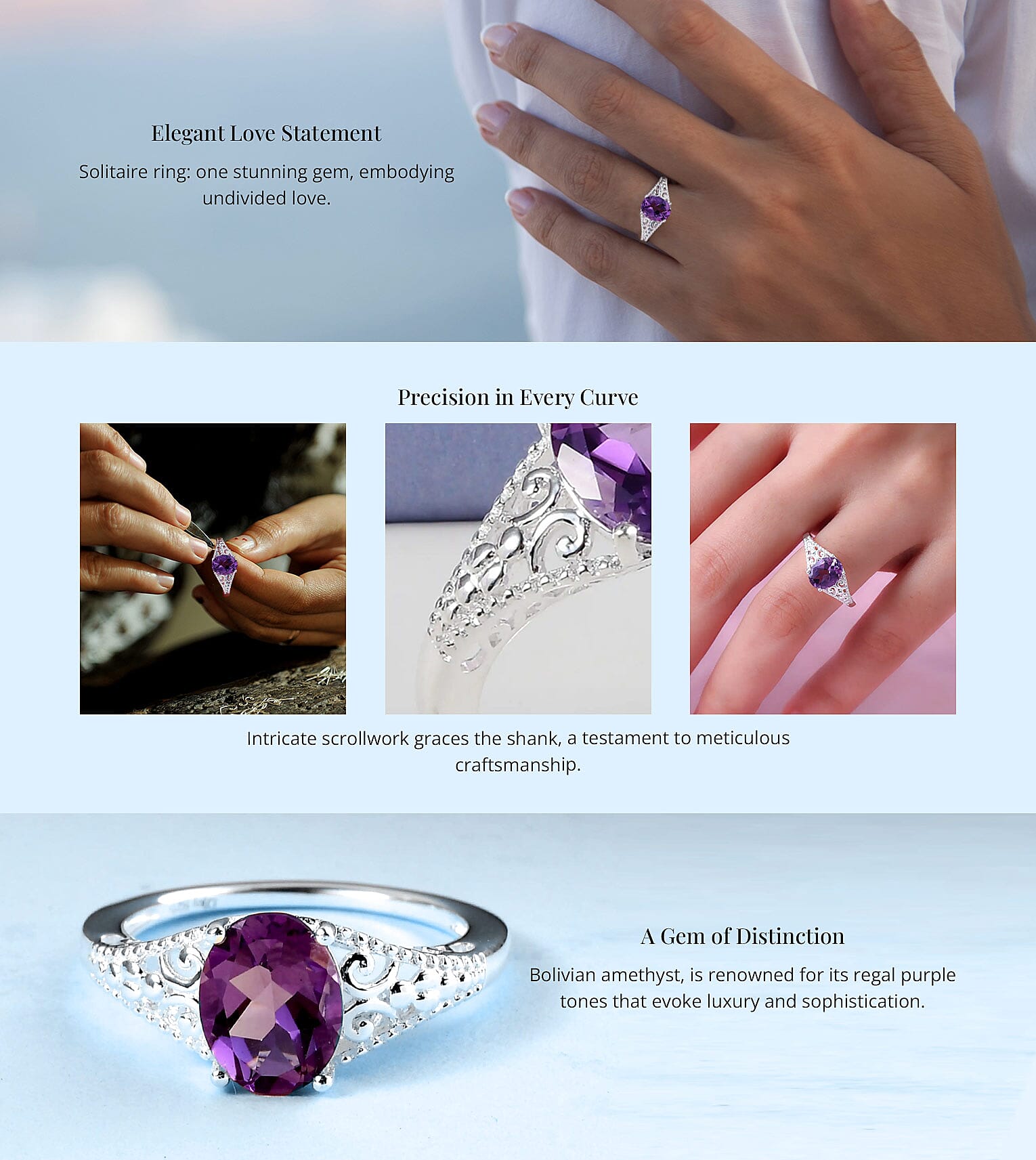 Bolivian Amethyst Solitaire Ring in Sterling Silver Banner