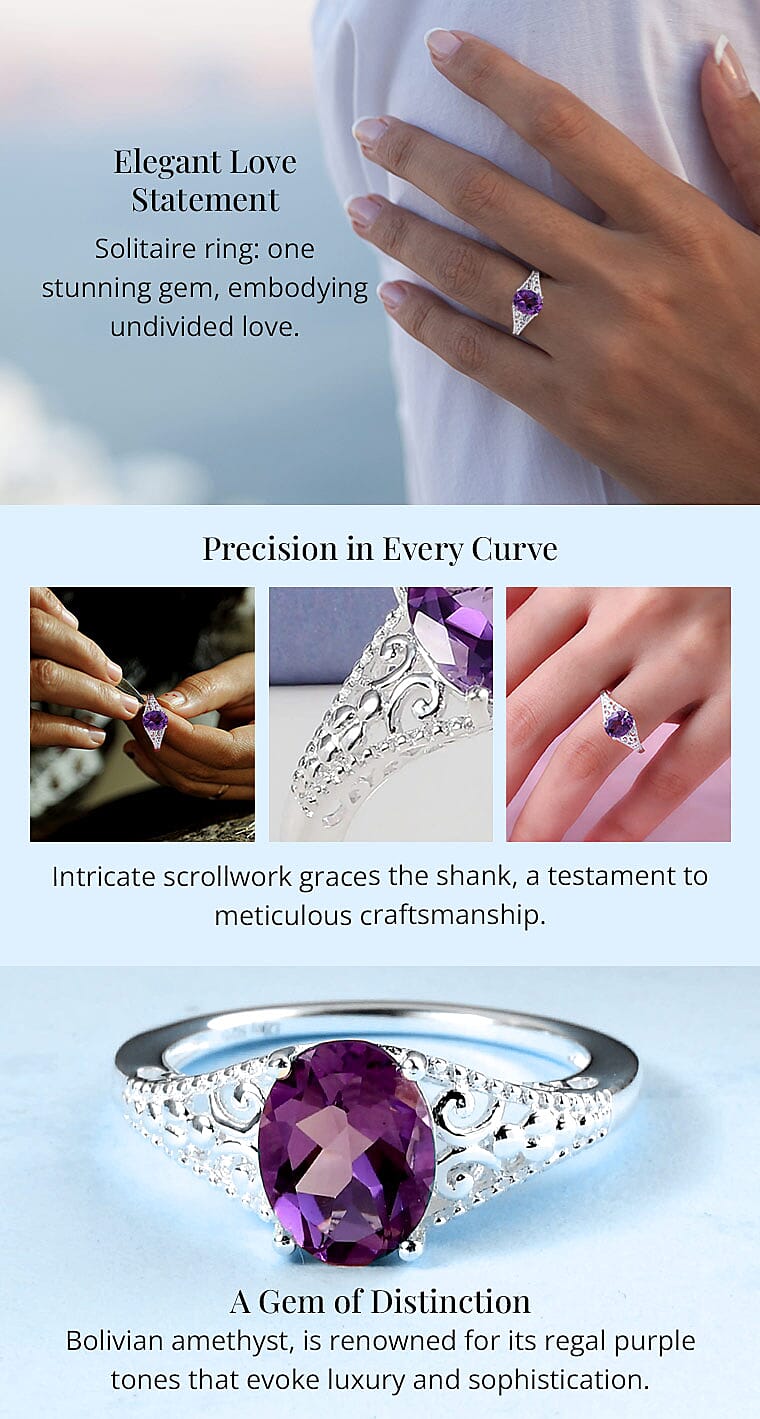 Bolivian Amethyst Solitaire Ring in Sterling Silver Banner