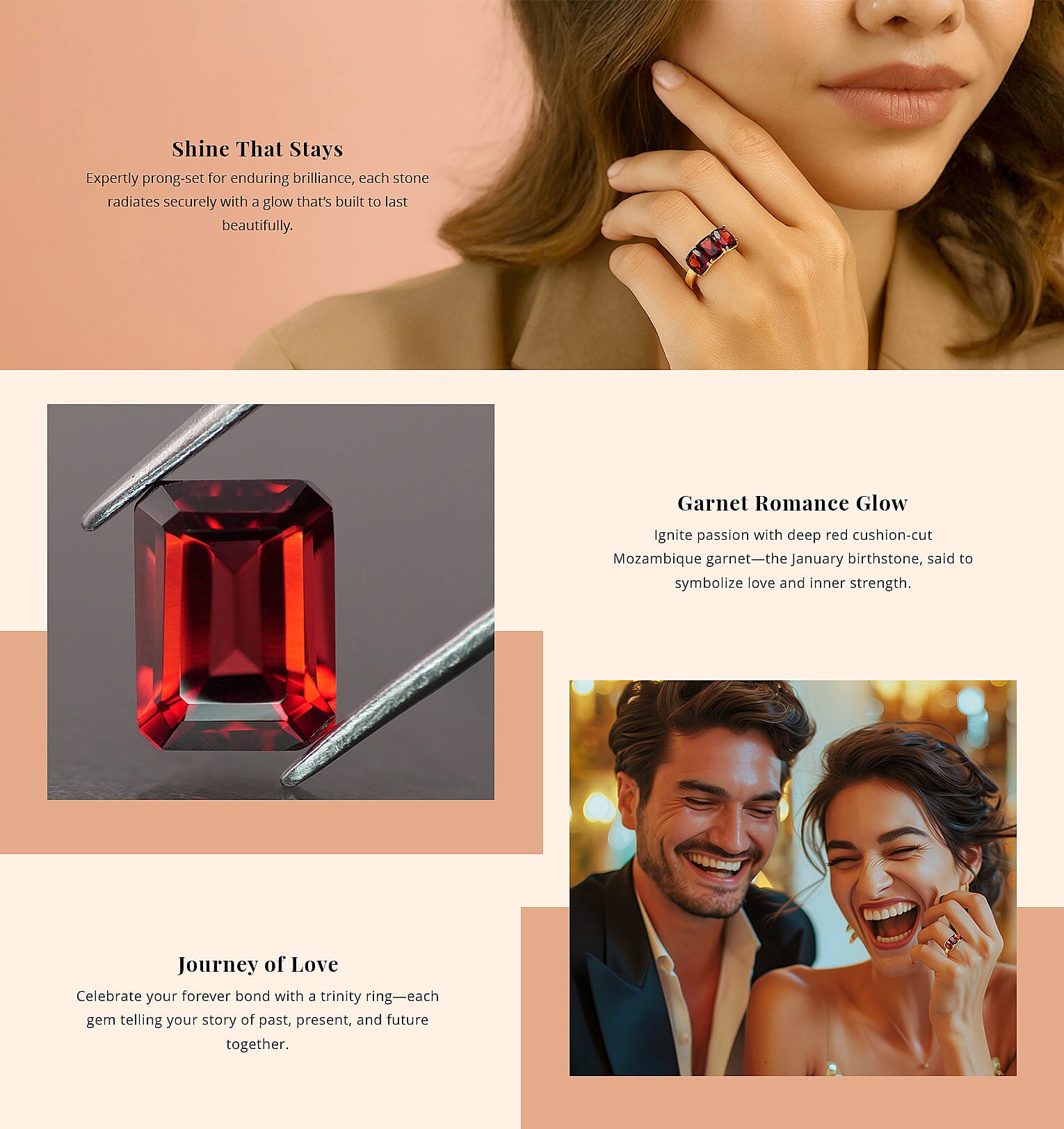 Mozambique Garnet 3.00 ctw Trilogy Ring in 14K Yellow Gold Over Sterling Silver Banner