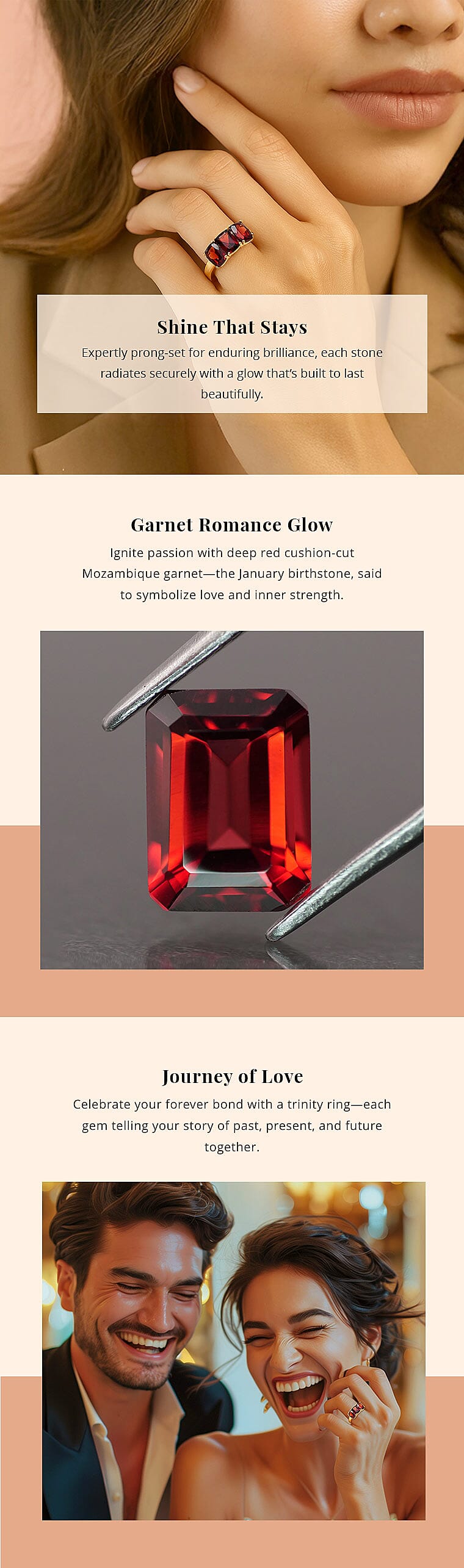 Mozambique Garnet 3.00 ctw Trilogy Ring in 14K Yellow Gold Over Sterling Silver Banner