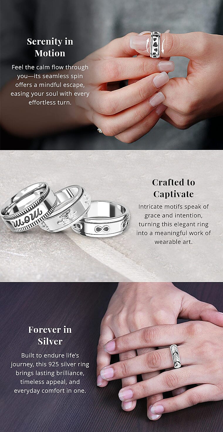 Turtle Band Spinner Ring in Sterling Silver, Anxiety Ring for Women Banner