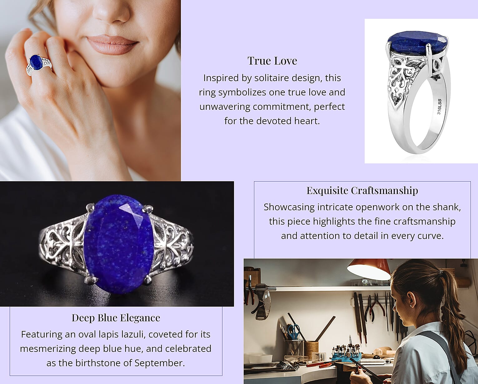 Lapis Lazuli 6.00 ctw Openwork Solitaire Ring in Stainless Steel Banner