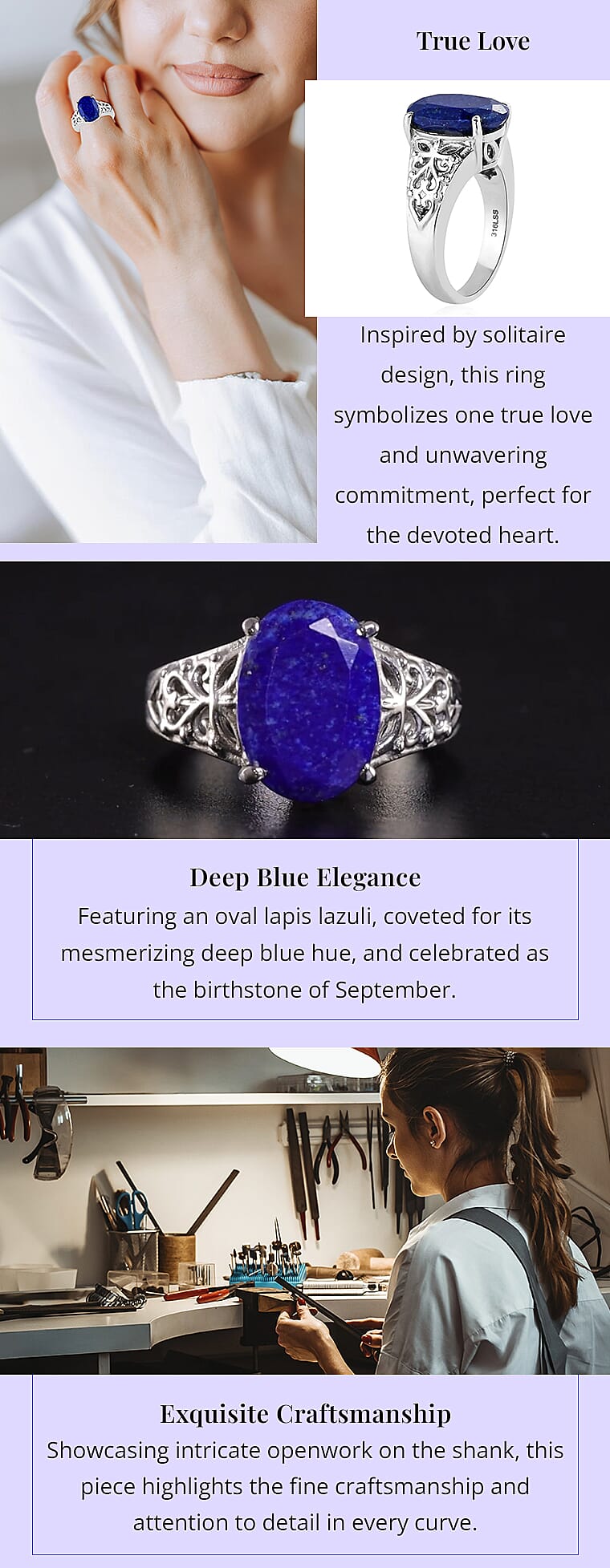 Lapis Lazuli 6.00 ctw Openwork Solitaire Ring in Stainless SteelBanner
