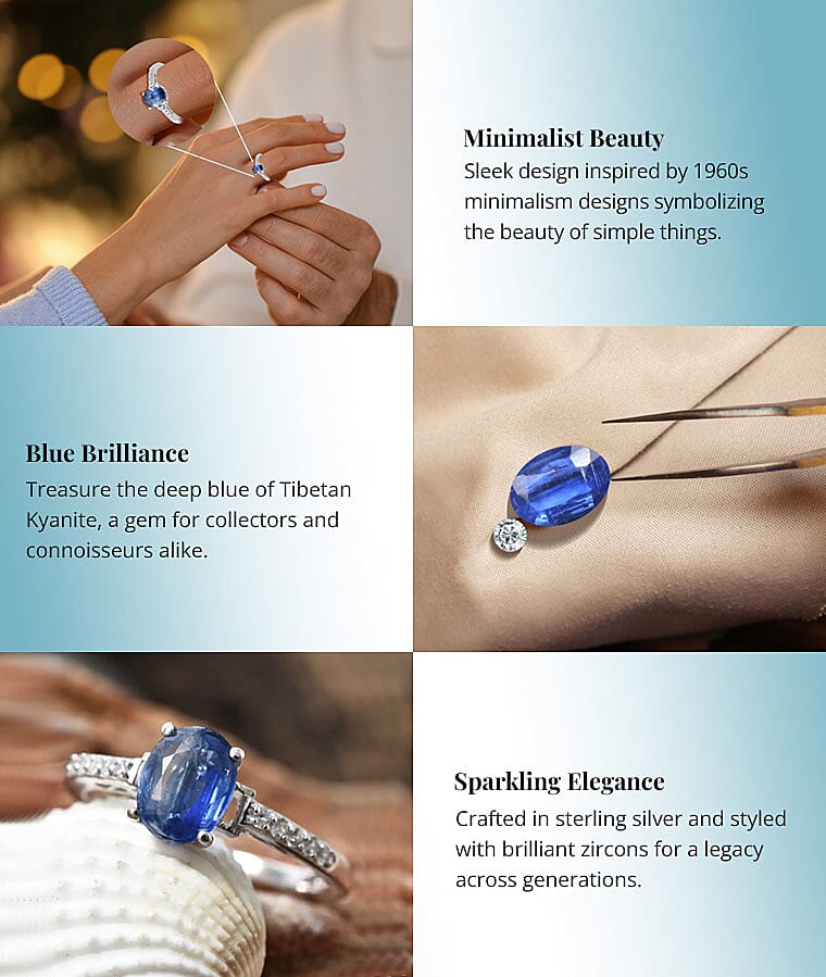 Tibetan Kyanite and Cambodian Zircon Ring in Platinum Over Sterling SilverBanner