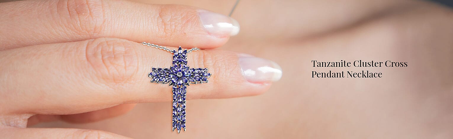 Tanzanite Cluster Cross Pendant Necklace Banner