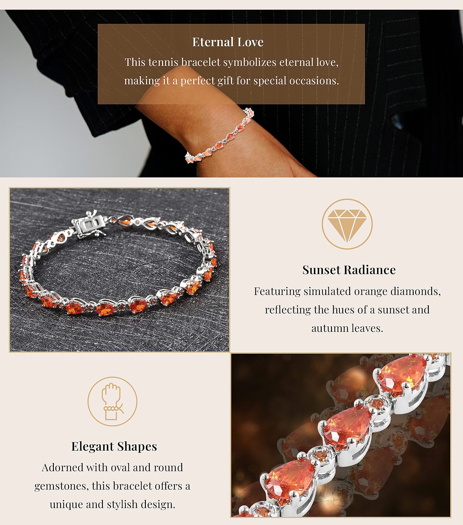 Simulated Orange Diamond Tennis Bracelet in Silvertone Banner