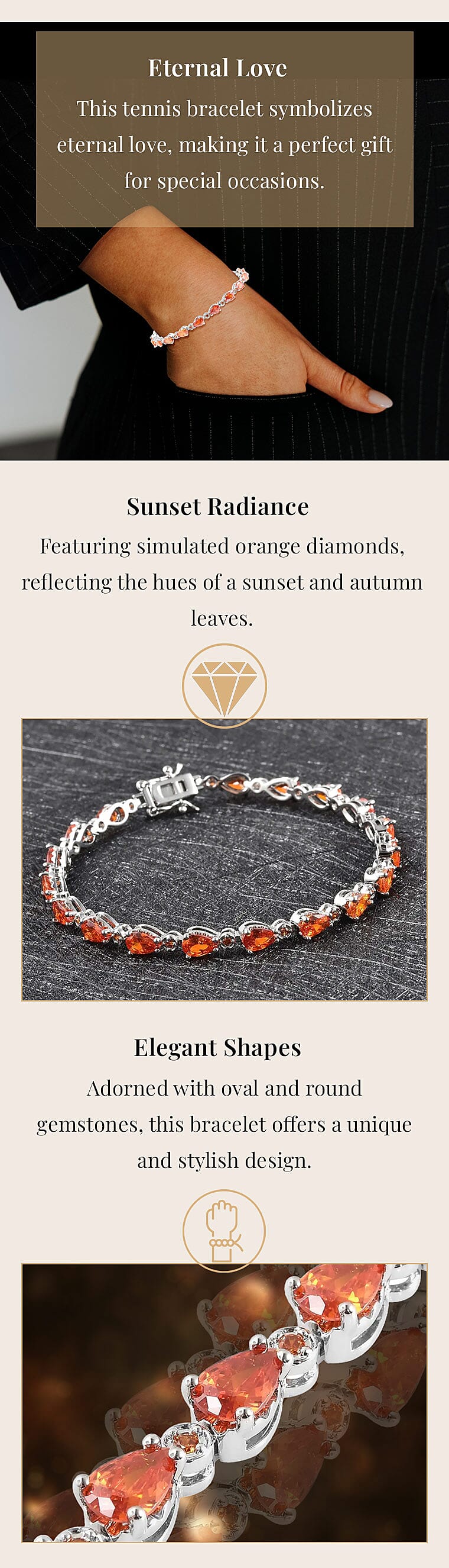 Simulated Orange Diamond Tennis Bracelet in SilvertoneBanner