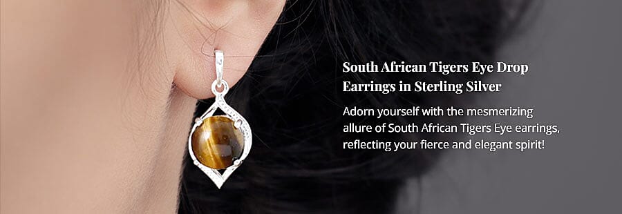South African Tigers Eye Drop Earrings in Sterling Silver Banner