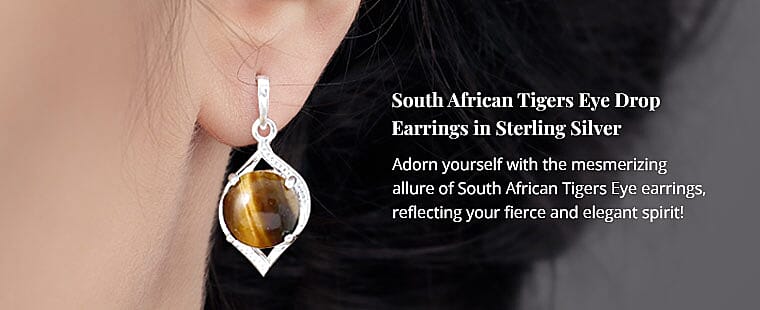 South African Tigers Eye Drop Earrings in Sterling Silver Banner