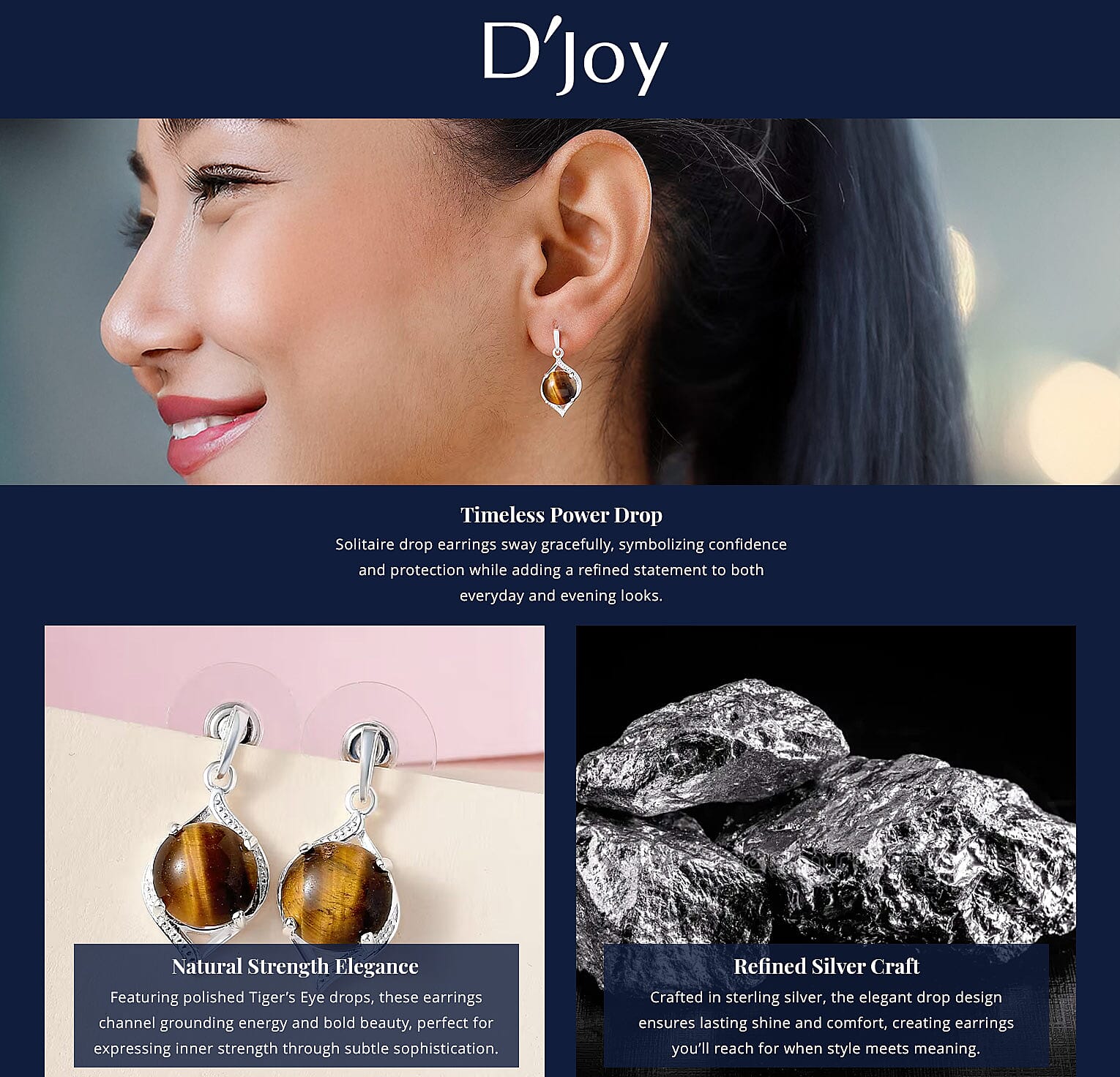 D'Joy Tiger's Eye 9.00 ctw Drop Earrings in Sterling Silver Banner