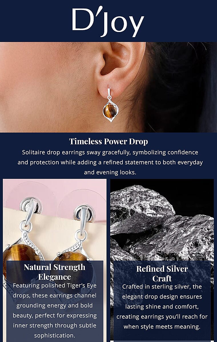 D'Joy Tiger's Eye 9.00 ctw Drop Earrings in Sterling Silver Banner