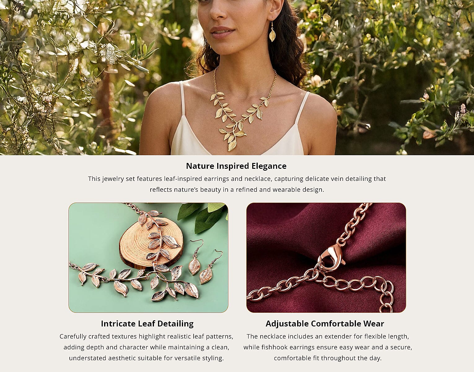 Leaf Earrings and Necklace in Goldtone 22-25 Inches Banner