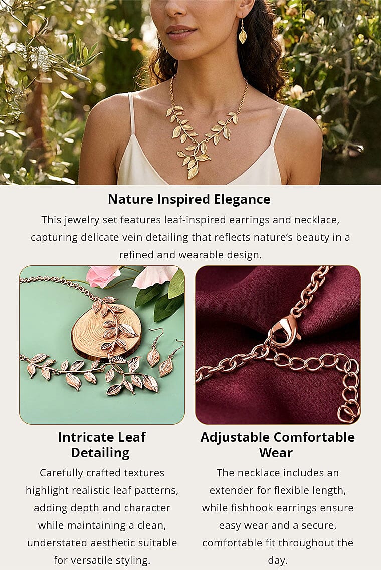 Leaf Earrings and Necklace in Goldtone 22-25 Inches Banner