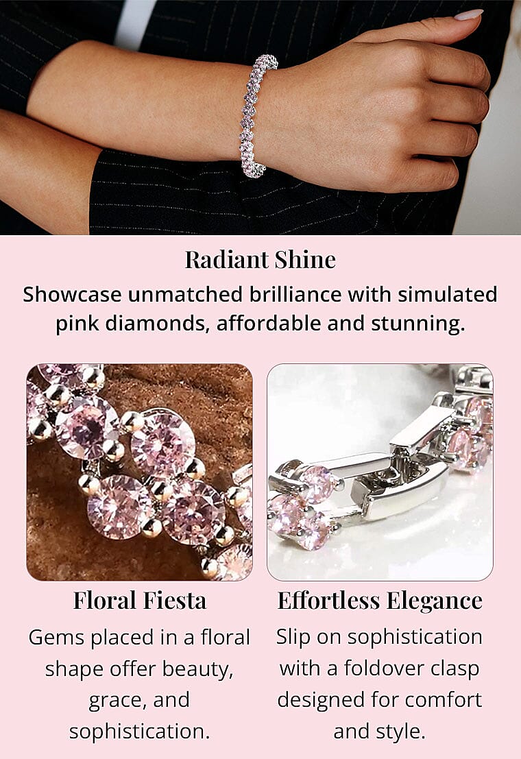 Simulated Pink Diamond Bracelet in Silvertone Banner