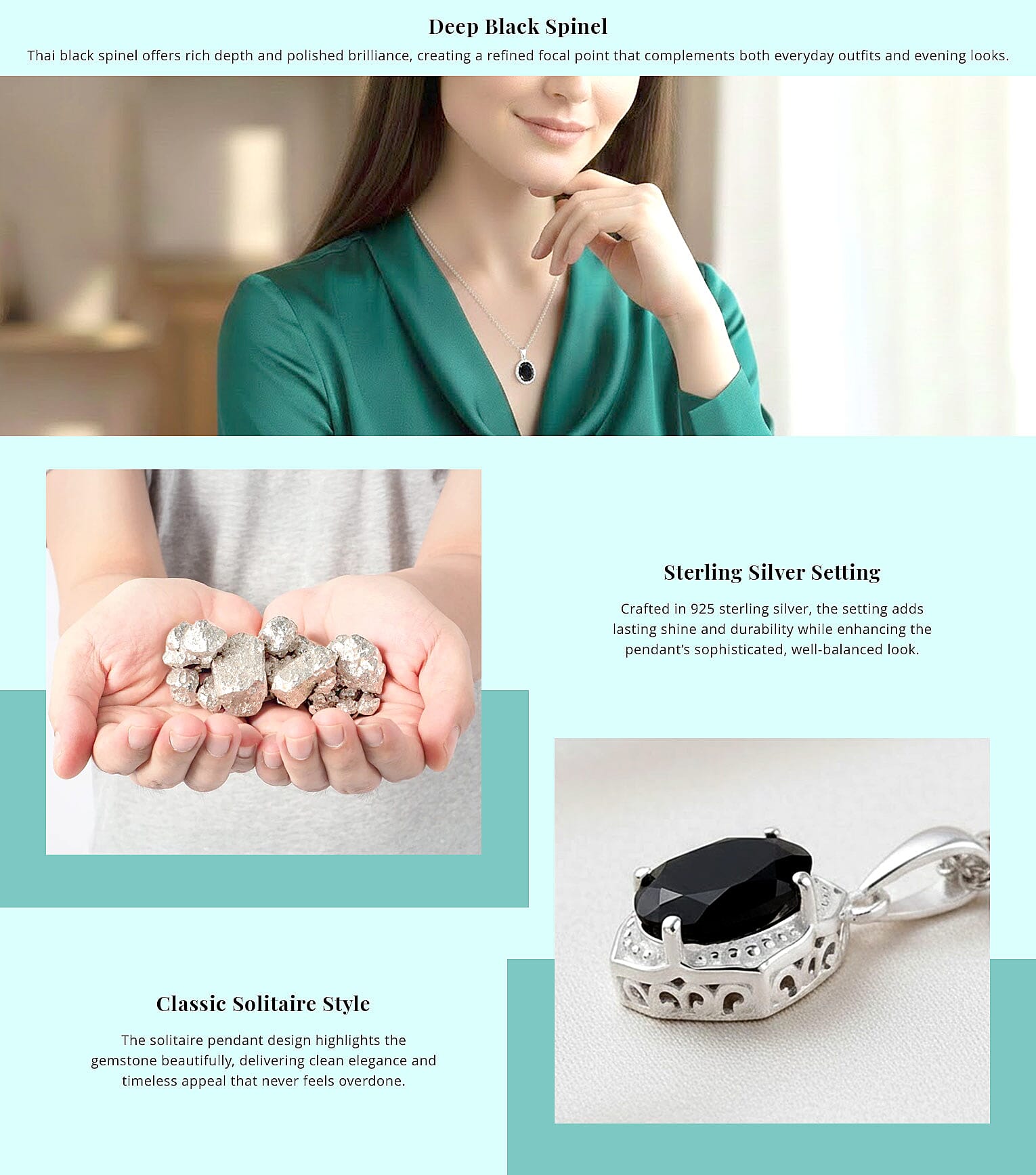 Thai Black Spinel 3.35 ctw Pendant in Sterling Silver with Stainless Steel Necklace Banner