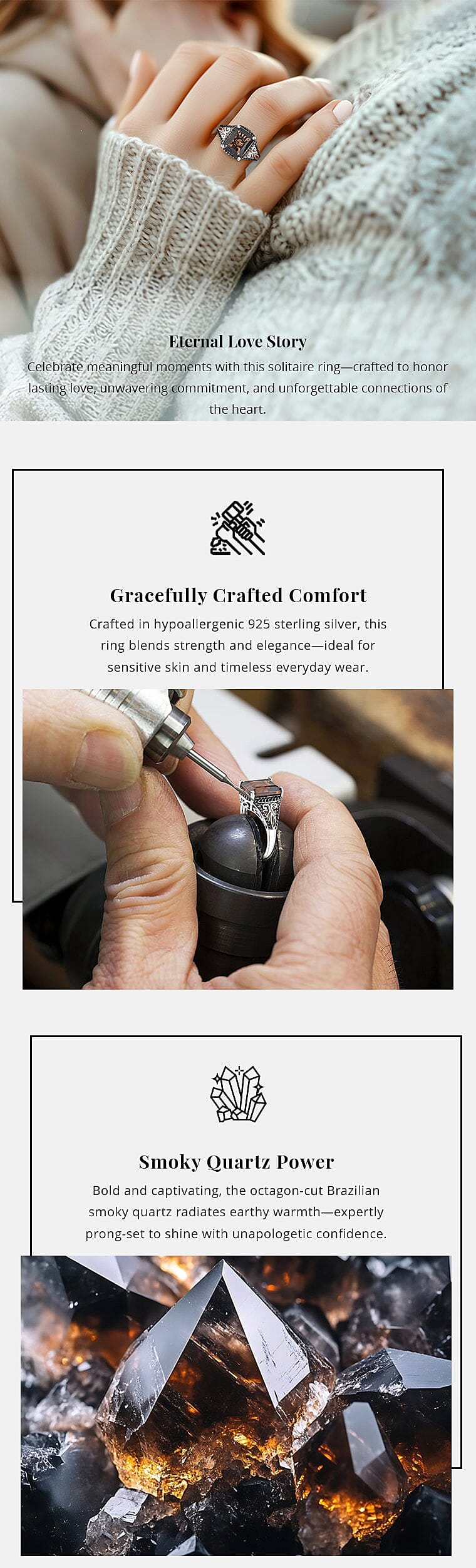 Brazilian Smoky Quartz Solitaire Ring in Platinum Over Sterling Silver Banner