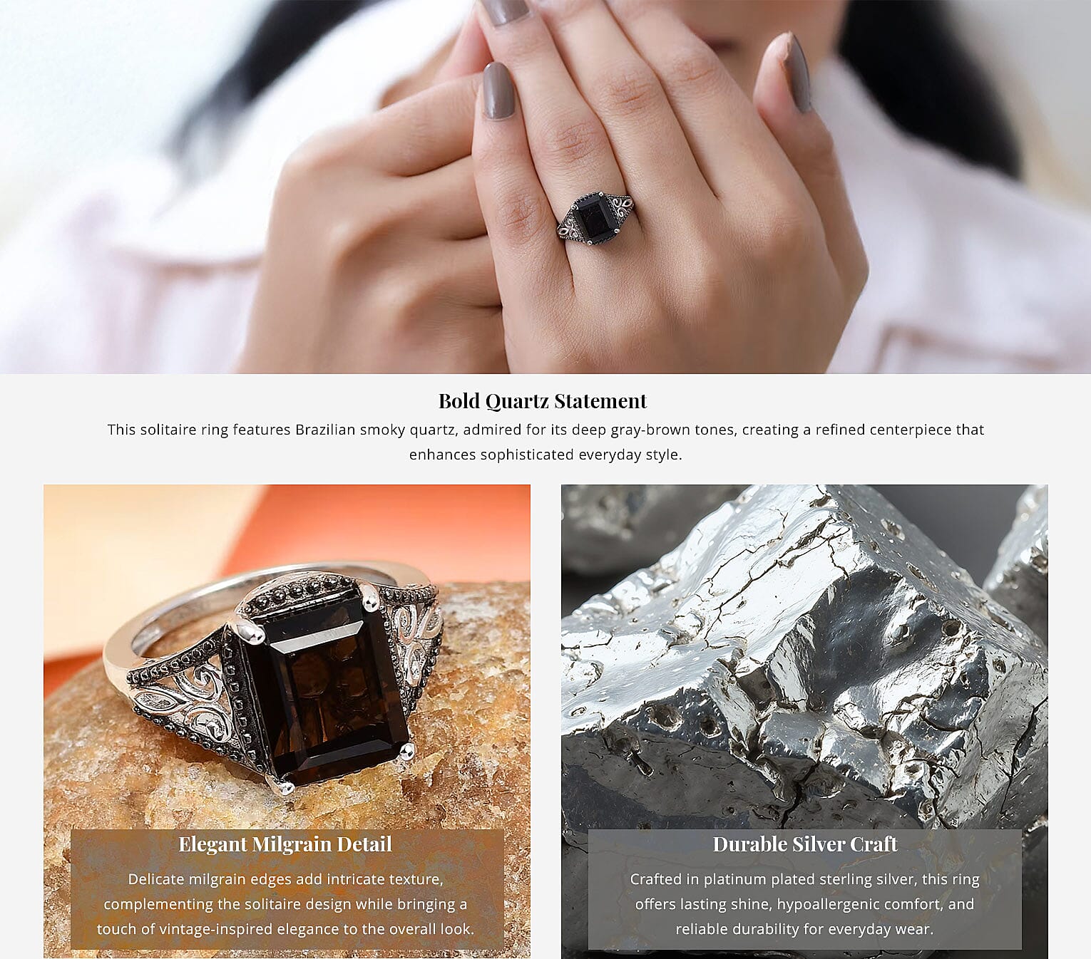 Brazilian Smoky Quartz Solitaire Ring in Platinum Over Sterling Silver 3.65 ctw Banner
