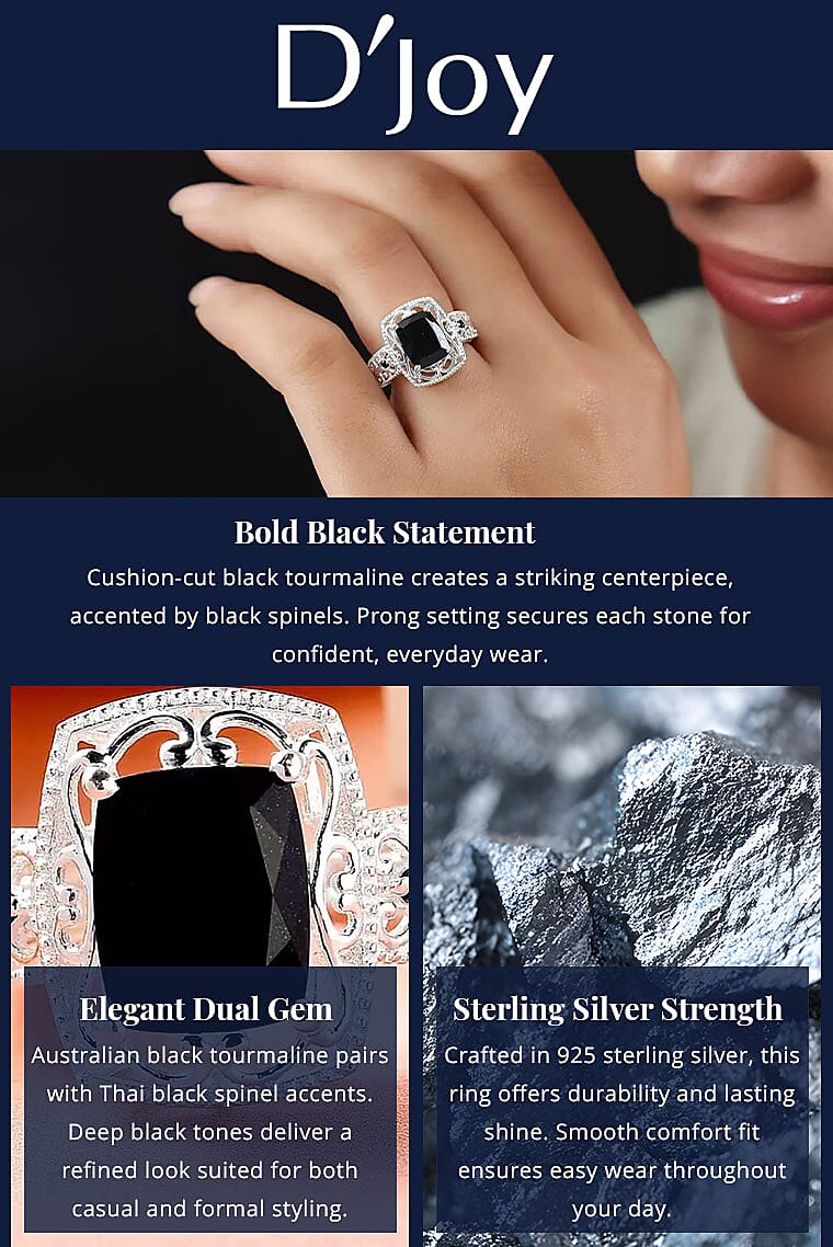 D'Joy Australian Black Tourmaline, Thai Black Spinel Ring in Sterling Silver 3.40 ctw Banner