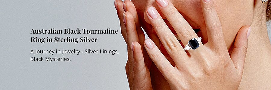 Australian Black Tourmaline Ring in Sterling Silver Banner