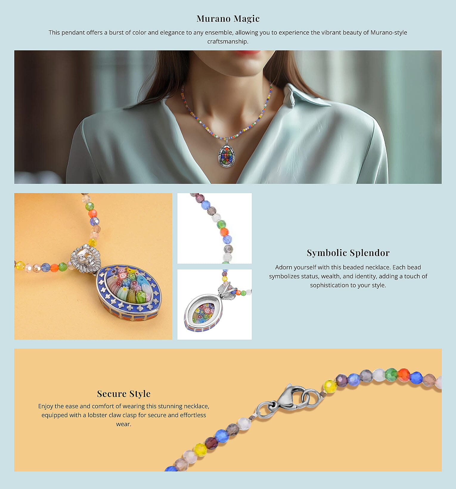 Multi Color Murano Style Pendant with Facet Beaded Necklace Banner