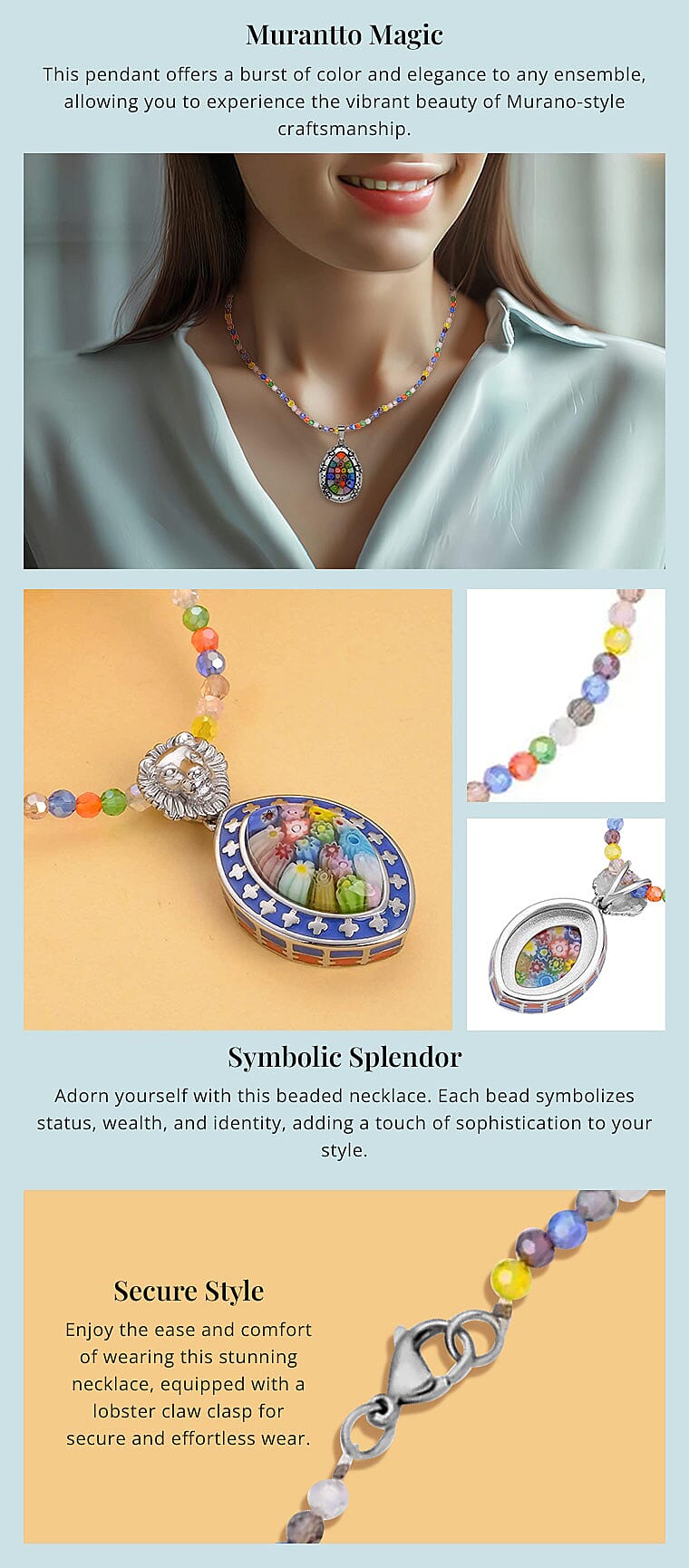 Multi Color Murano Style Pendant with Facet Beaded Necklace Banner