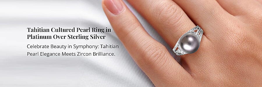 Tahitian Cultured Pearl Ring in Platinum Over Sterling Silver Banner