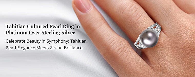Tahitian Cultured Pearl Ring in Platinum Over Sterling Silver  Banner