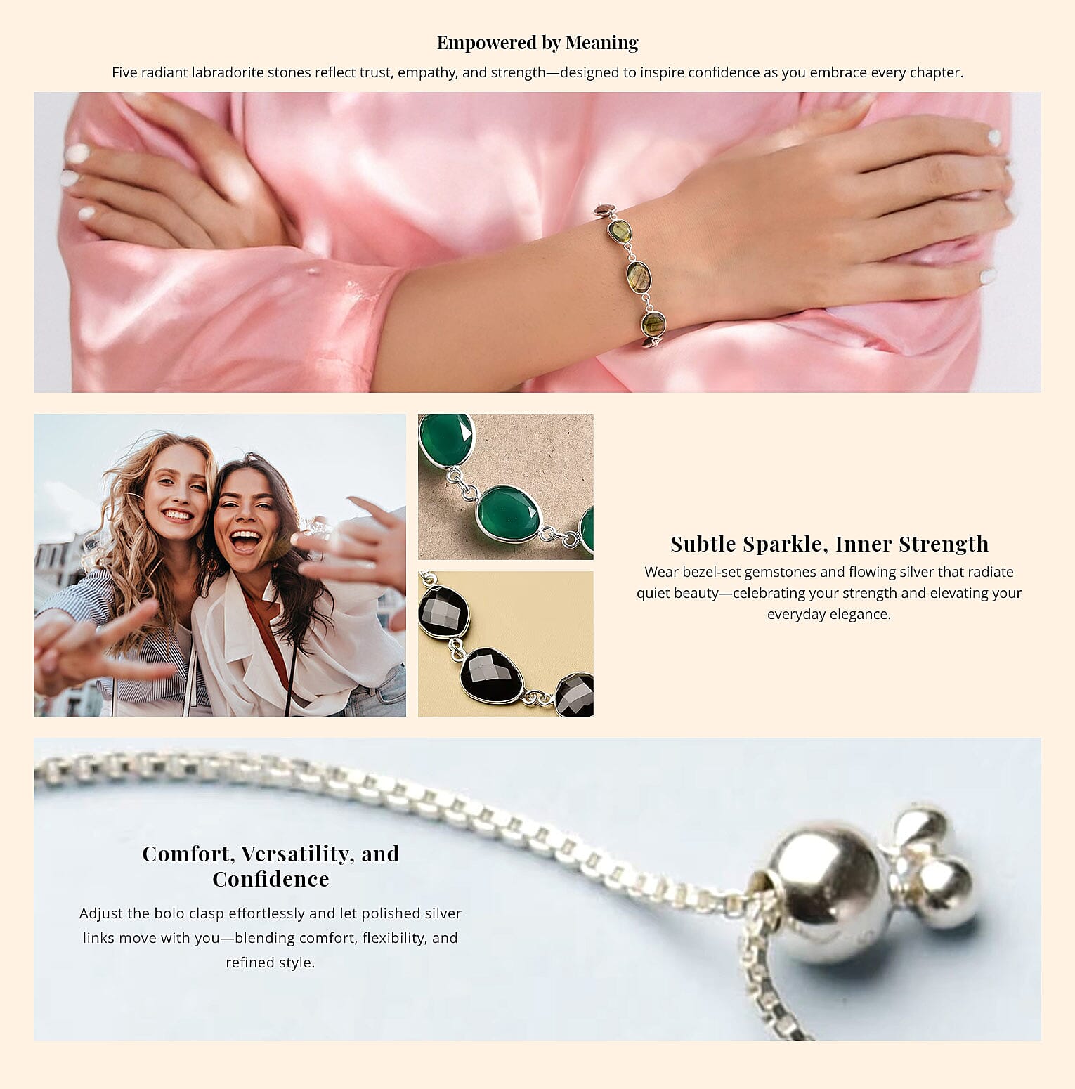 Malagasy Labradorite Bracelet in Sterling Silver, Bolo Adjustable Bracelet Banner