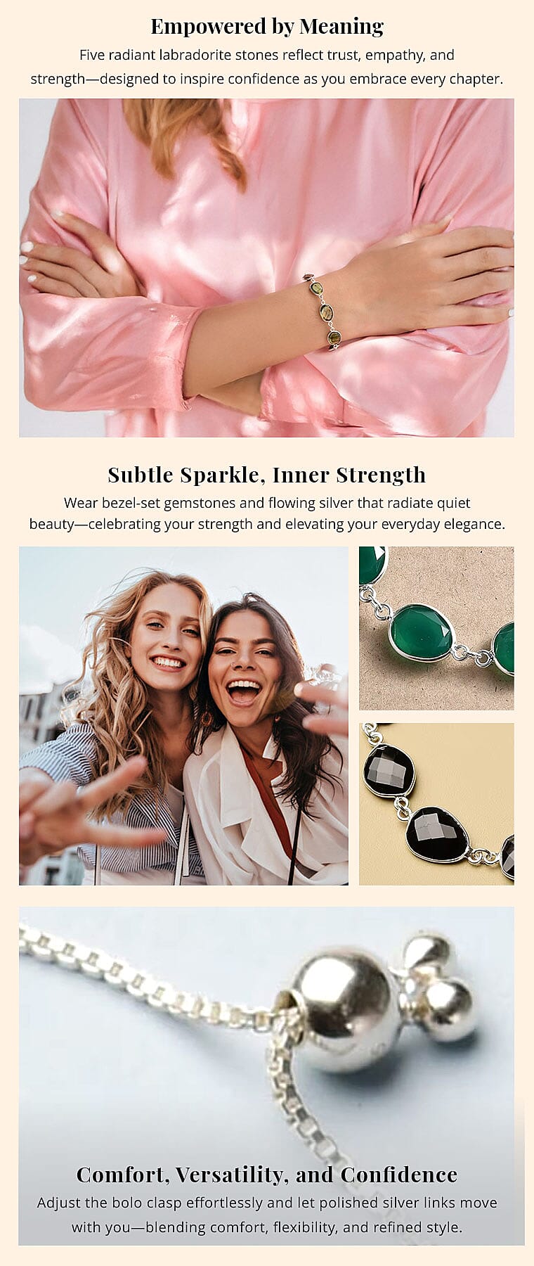 Malagasy Labradorite Bracelet in Sterling Silver, Bolo Adjustable Bracelet Banner