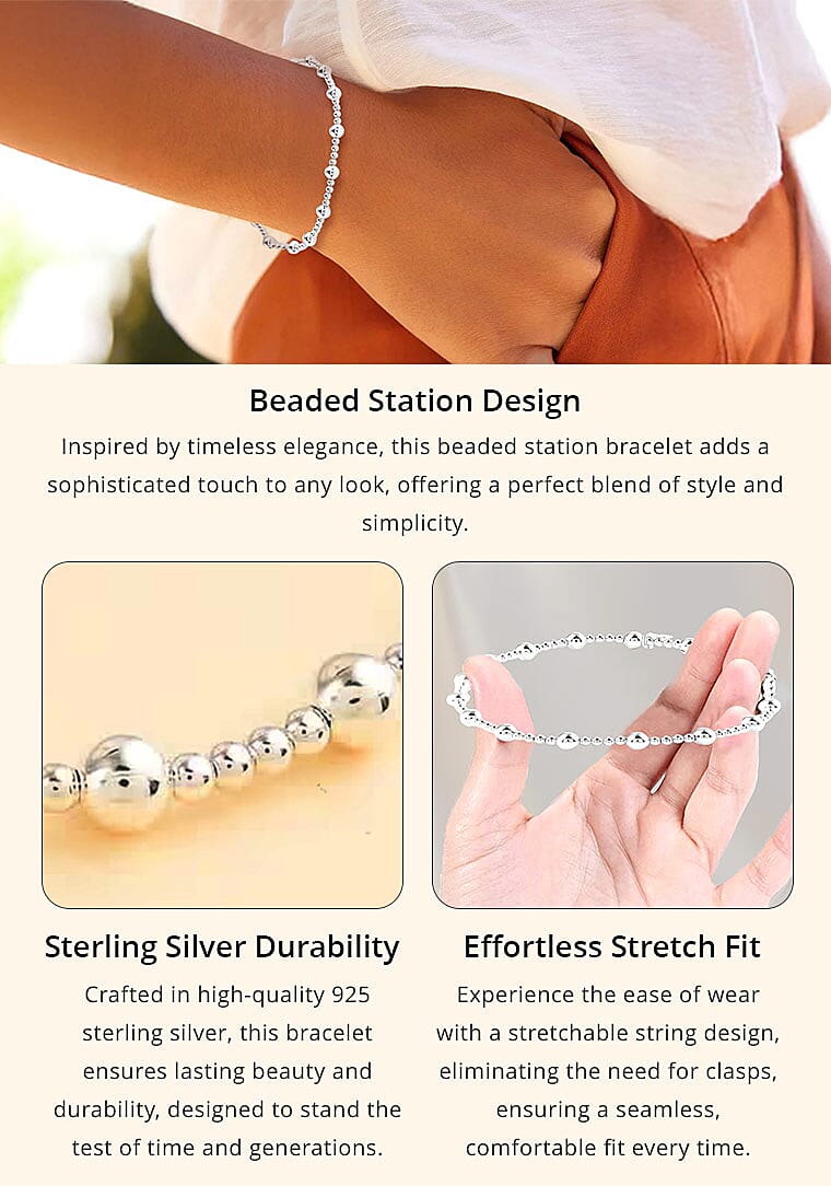 Station Bracelet in 925 Sterling Silver, Bead Silver Bracelet For Women Banner
