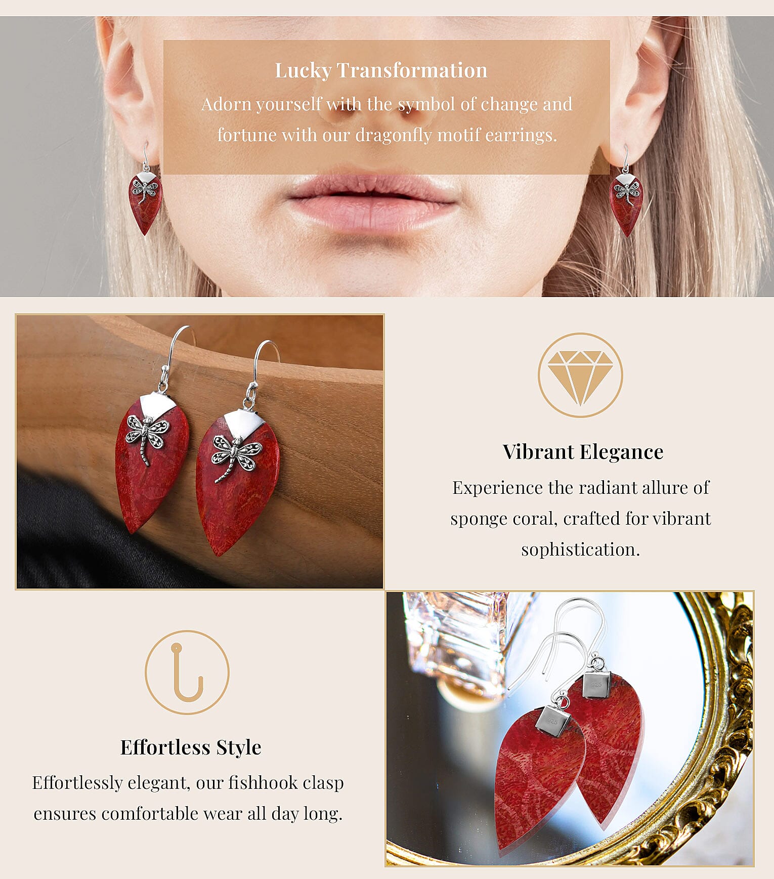 Sponge Coral Dangle Earrings in Sterling Silver Banner