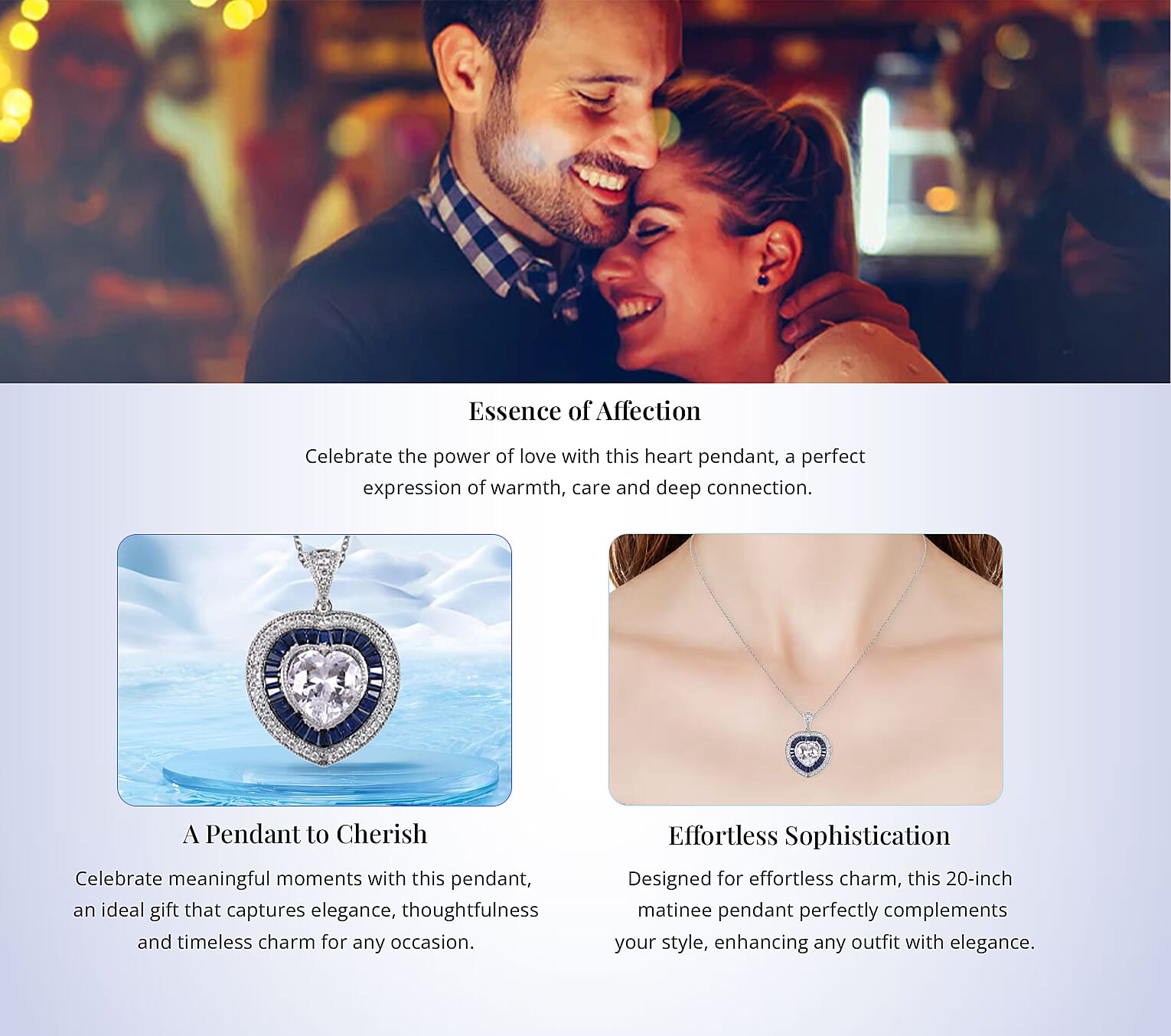 Simulated White and Blue Diamond Heart Pendant in Silvertone with Stainless Steel Banner